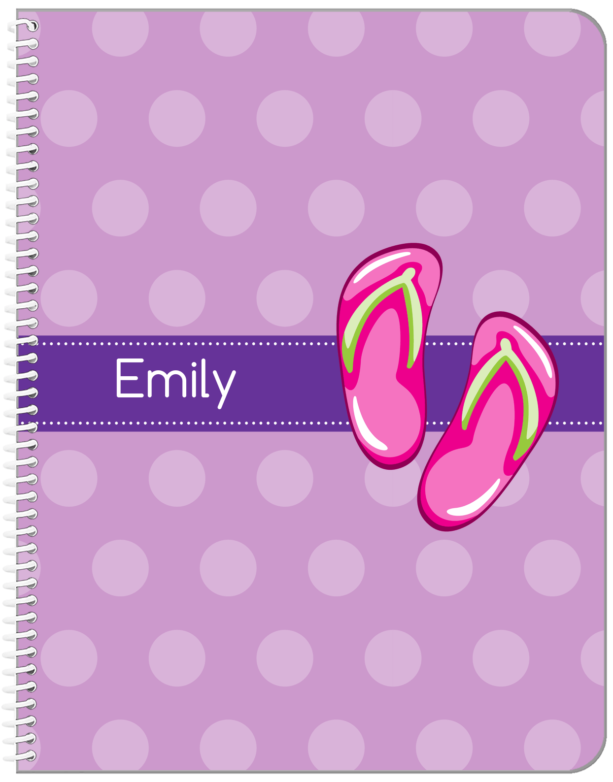 Personalized Beach Notebook XIV - Flip Flops with Polka Dots - Front View