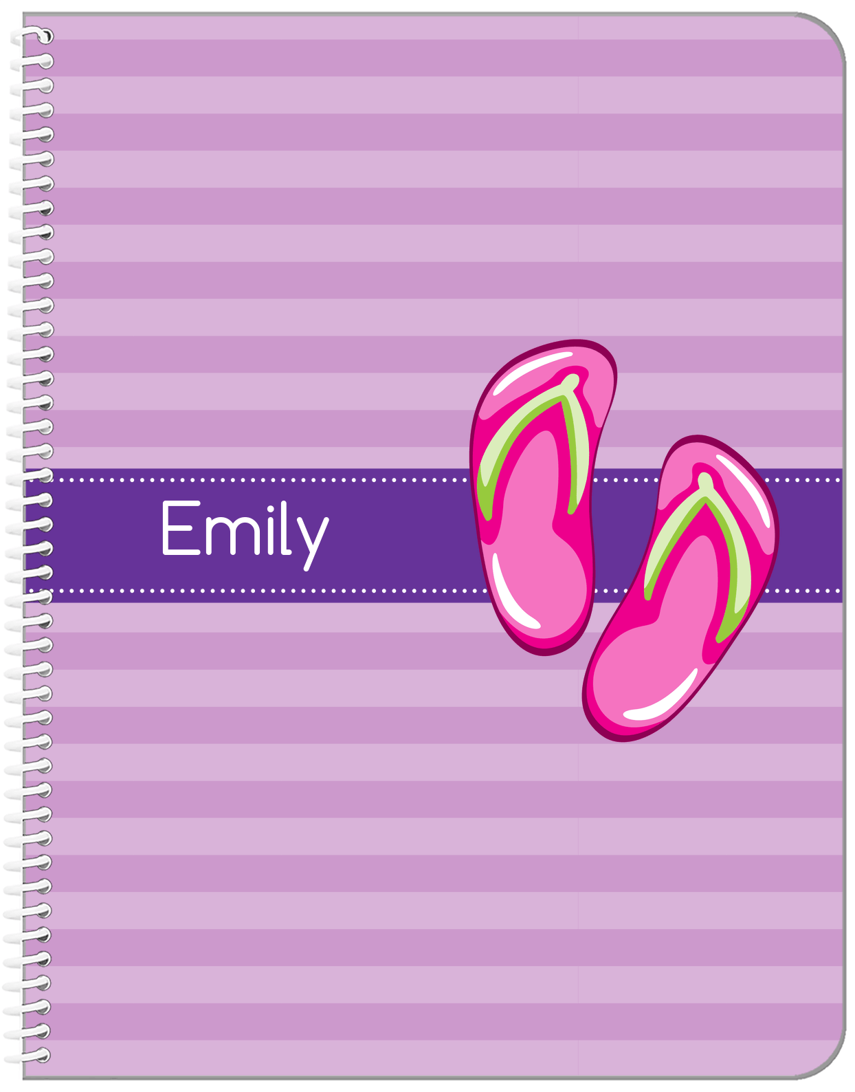 Personalized Beach Notebook XIV - Flip Flops with Horizontal Stripes - Front View