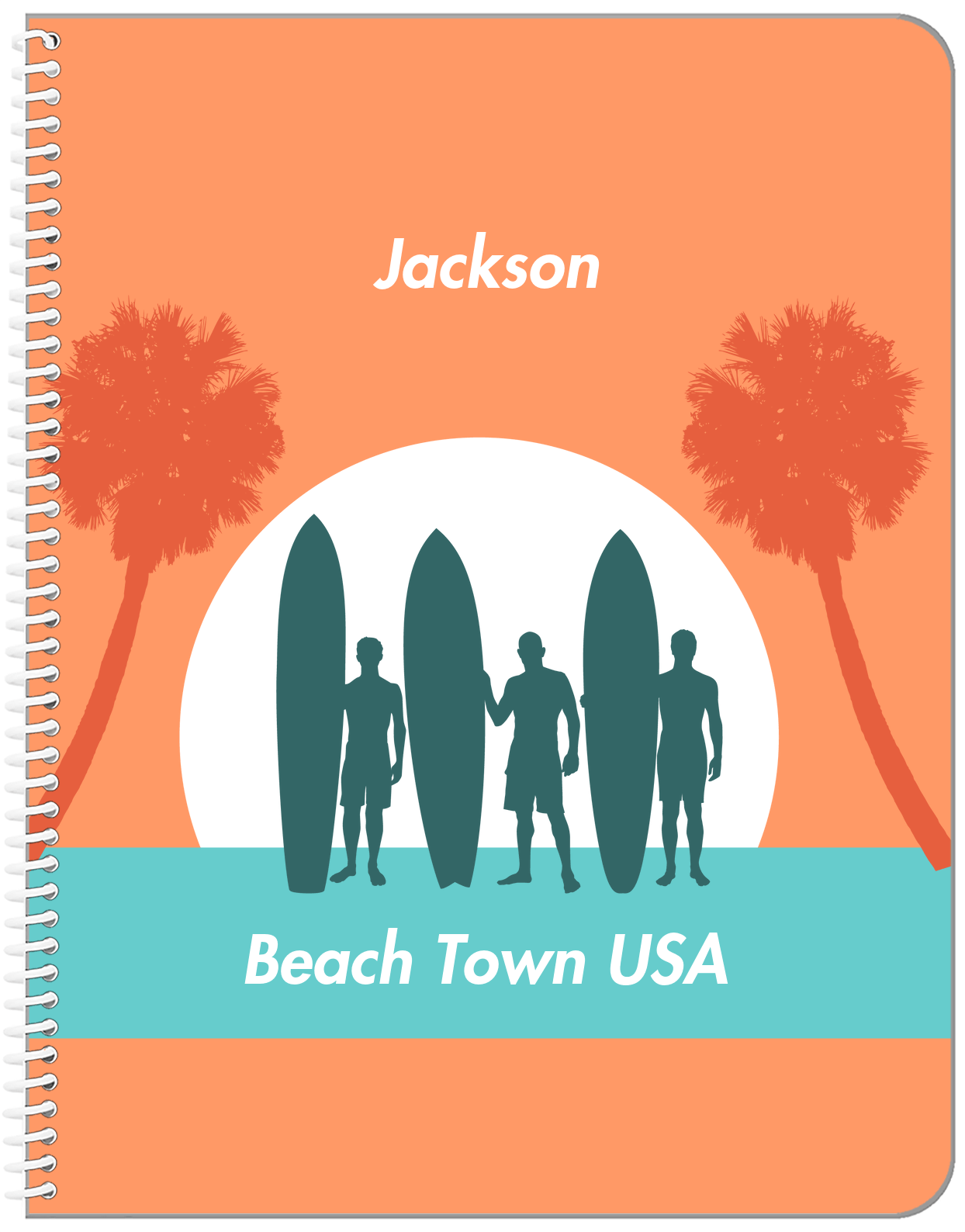 Personalized Beach Notebook XVII - Beach Town - Orange Background - Front View