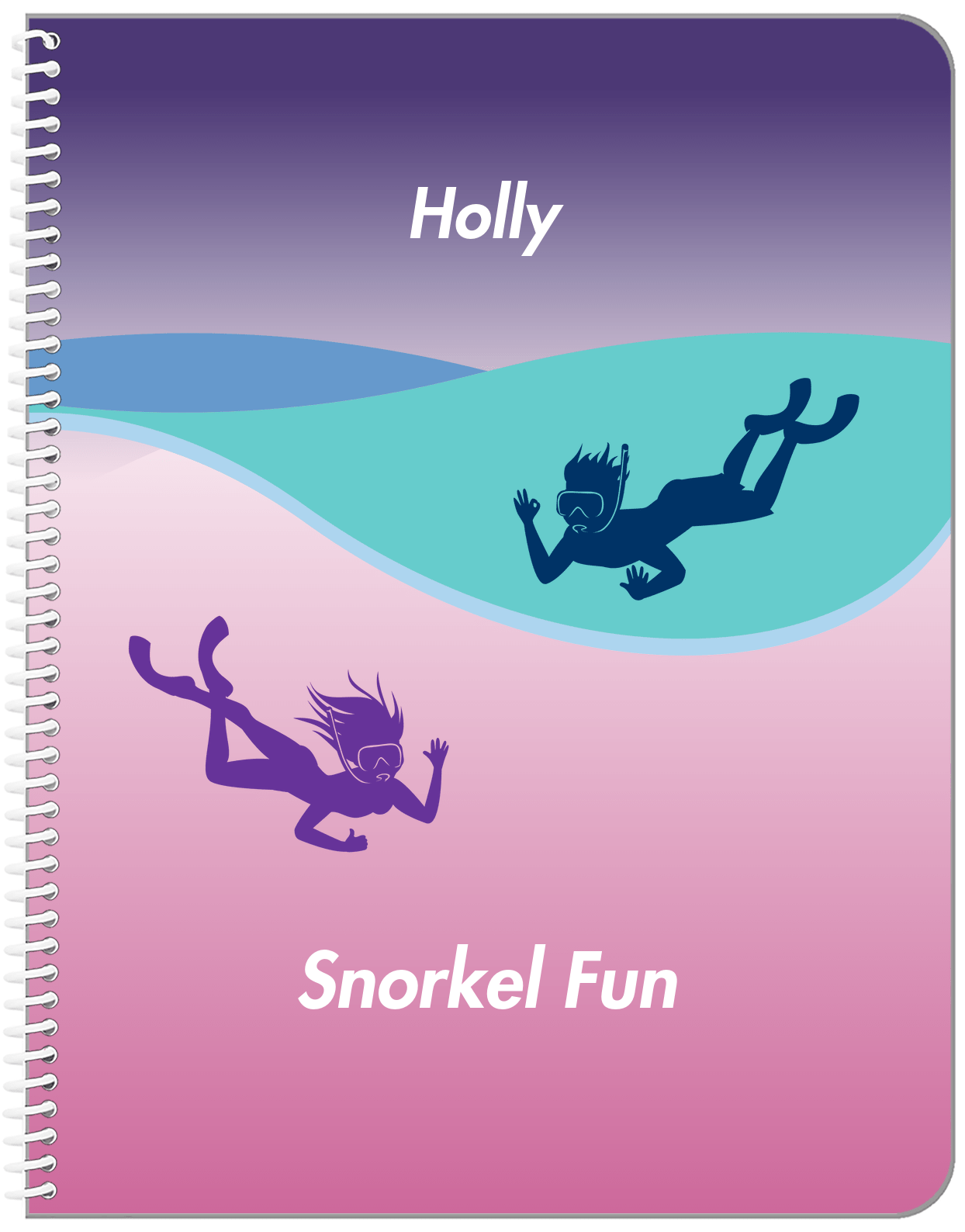 Personalized Beach Notebook XVIII - Snorkel Fun - Purple Background - Front View
