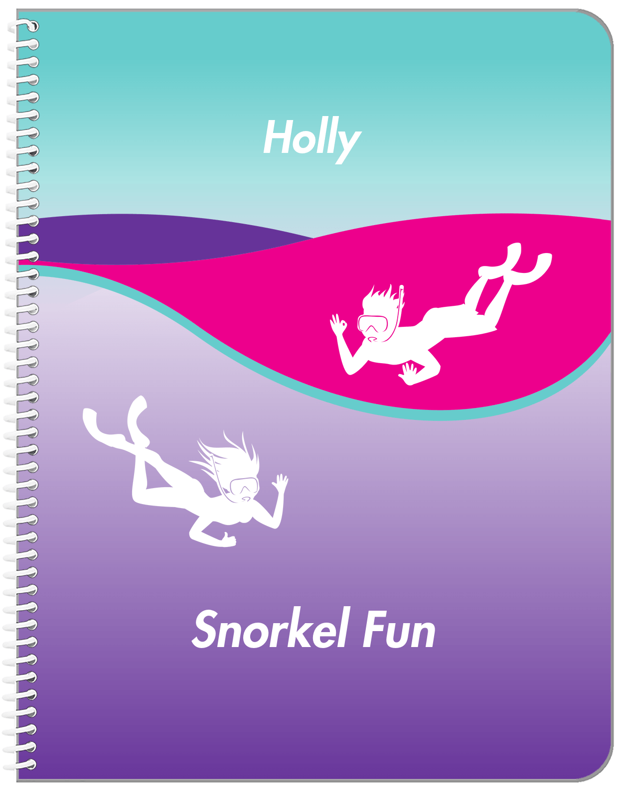 Personalized Beach Notebook XVIII - Snorkel Fun - Teal Background - Front View
