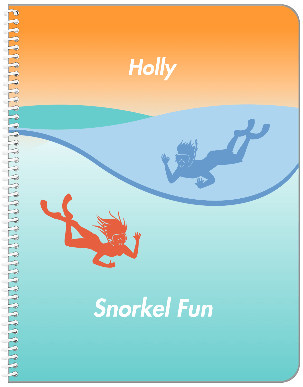 Personalized Beach Notebook XVIII - Snorkel Fun - Orange Background - Front View