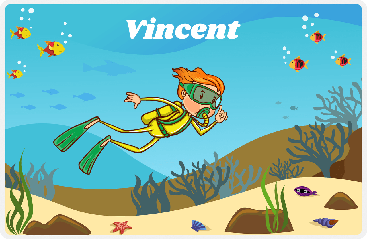 Personalized Beach Placemat IV - Scuba Diving - Redhead Boy -  View