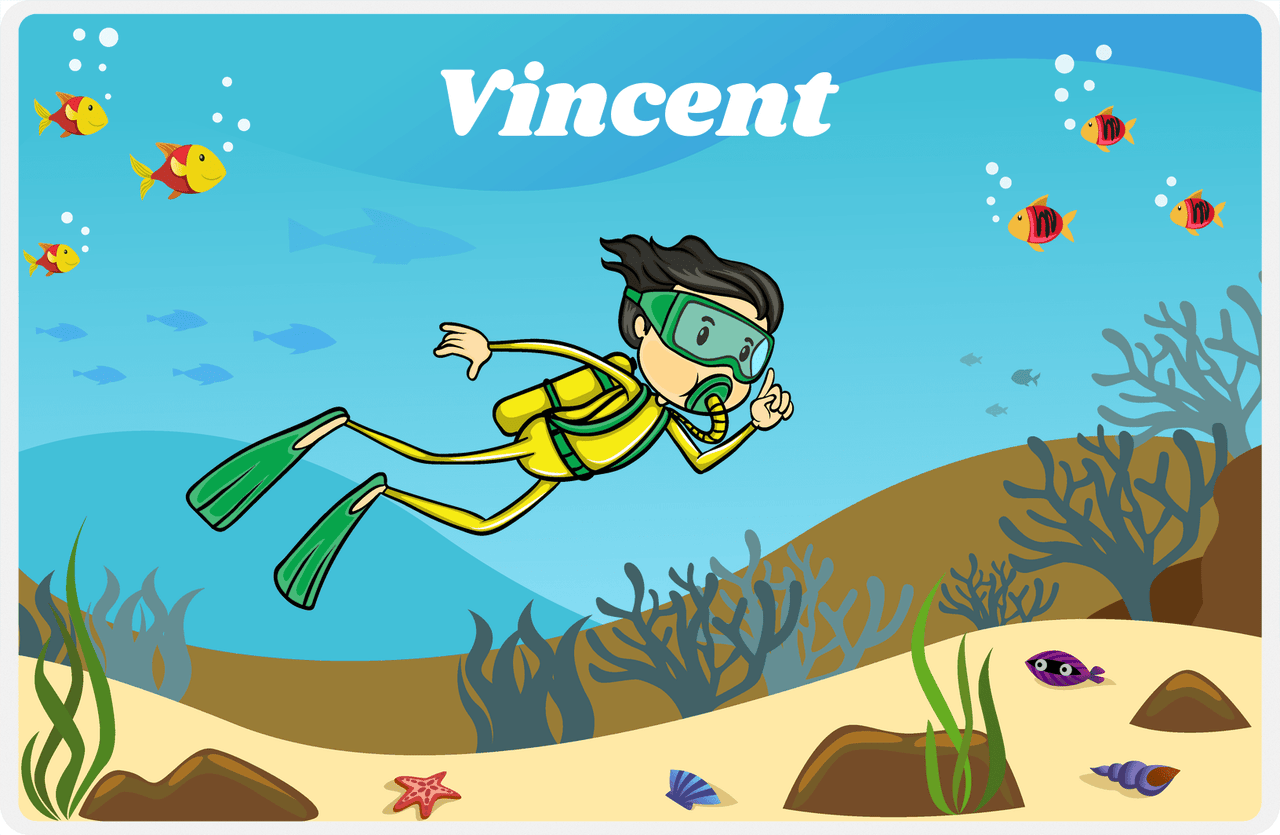 Personalized Beach Placemat IV - Scuba Diving - Asian Boy -  View