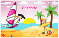 Thumbnail for Personalized Beach Placemat VI - Coastal Windsurfing - Black Hair Girl -  View