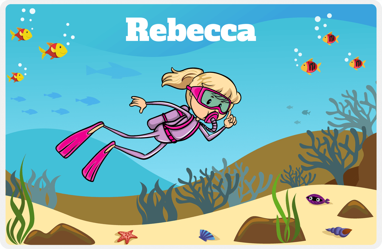 Personalized Beach Placemat VII - Scuba Diving - Blonde Girl -  View