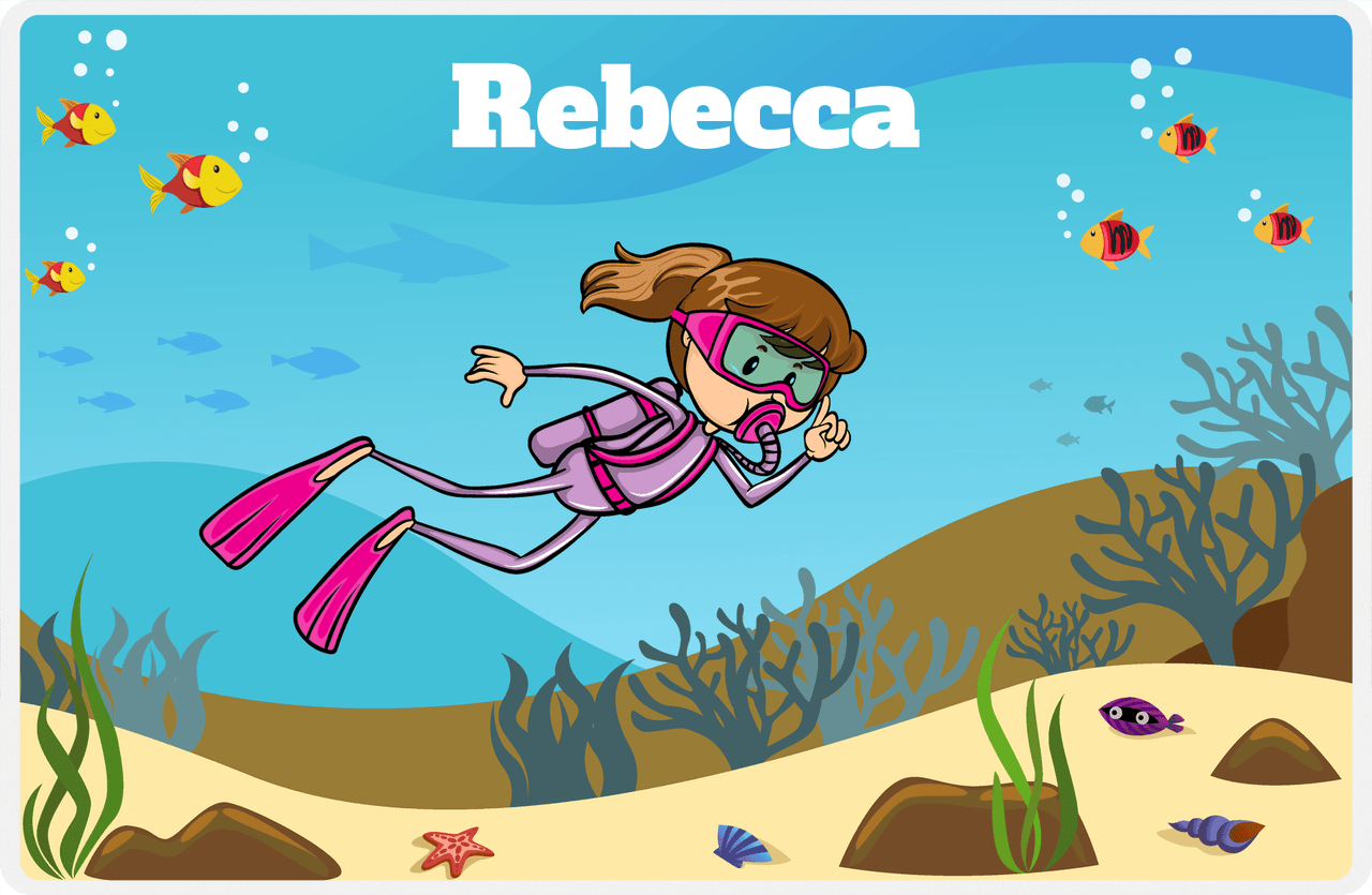 Personalized Beach Placemat VII - Scuba Diving - Brunette Girl -  View