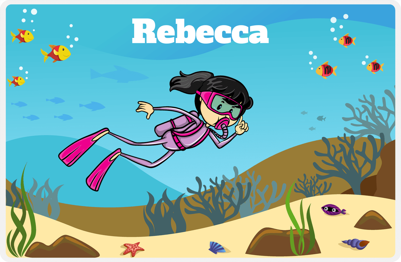 Personalized Beach Placemat VII - Scuba Diving - Asian Girl -  View