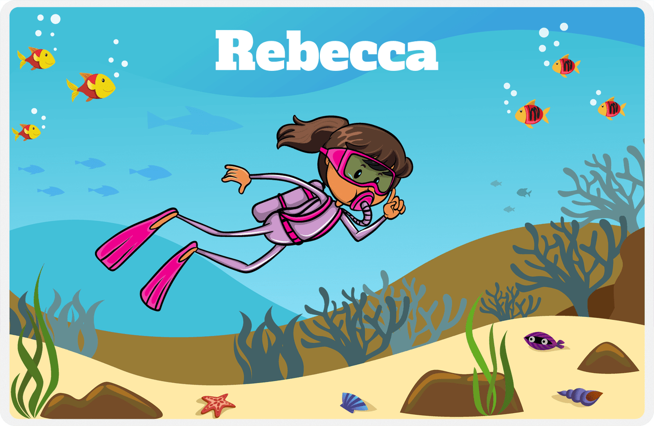 Personalized Beach Placemat VII - Scuba Diving - Black Girl I -  View