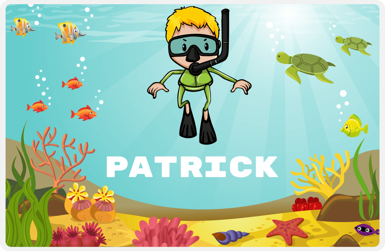 Personalized Beach Placemat VIII - Snorkeling Fun - Blond Boy -  View