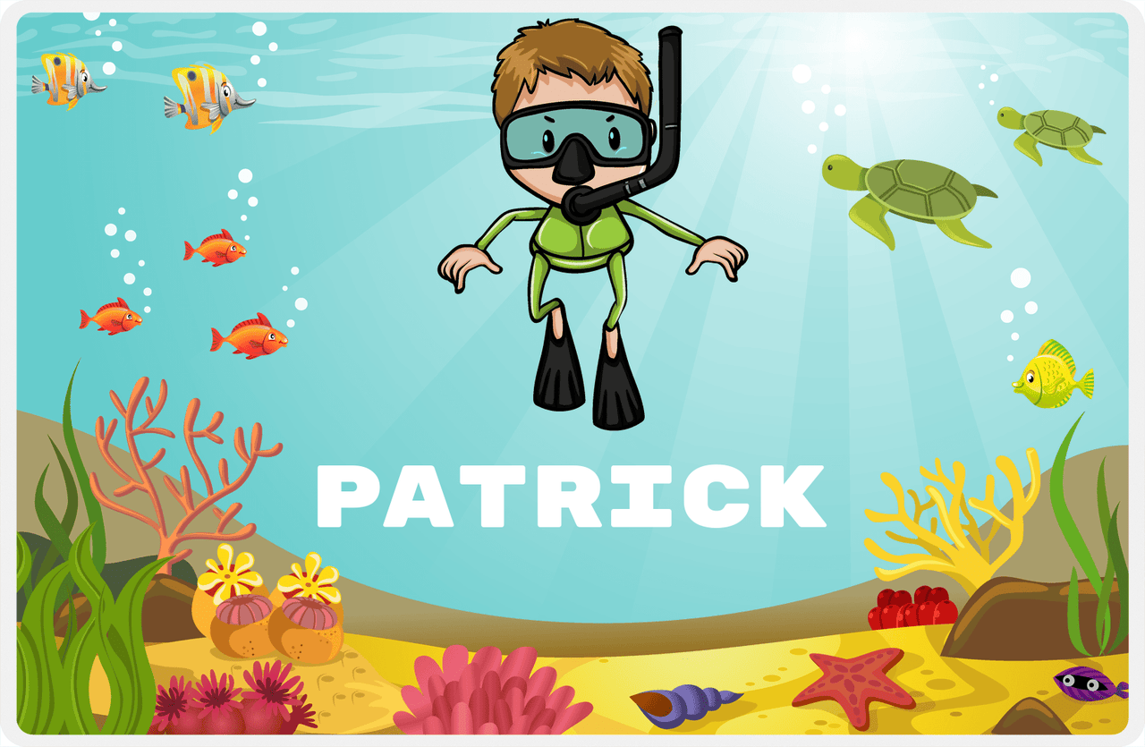 Personalized Beach Placemat VIII - Snorkeling Fun - Brown Hair Boy -  View