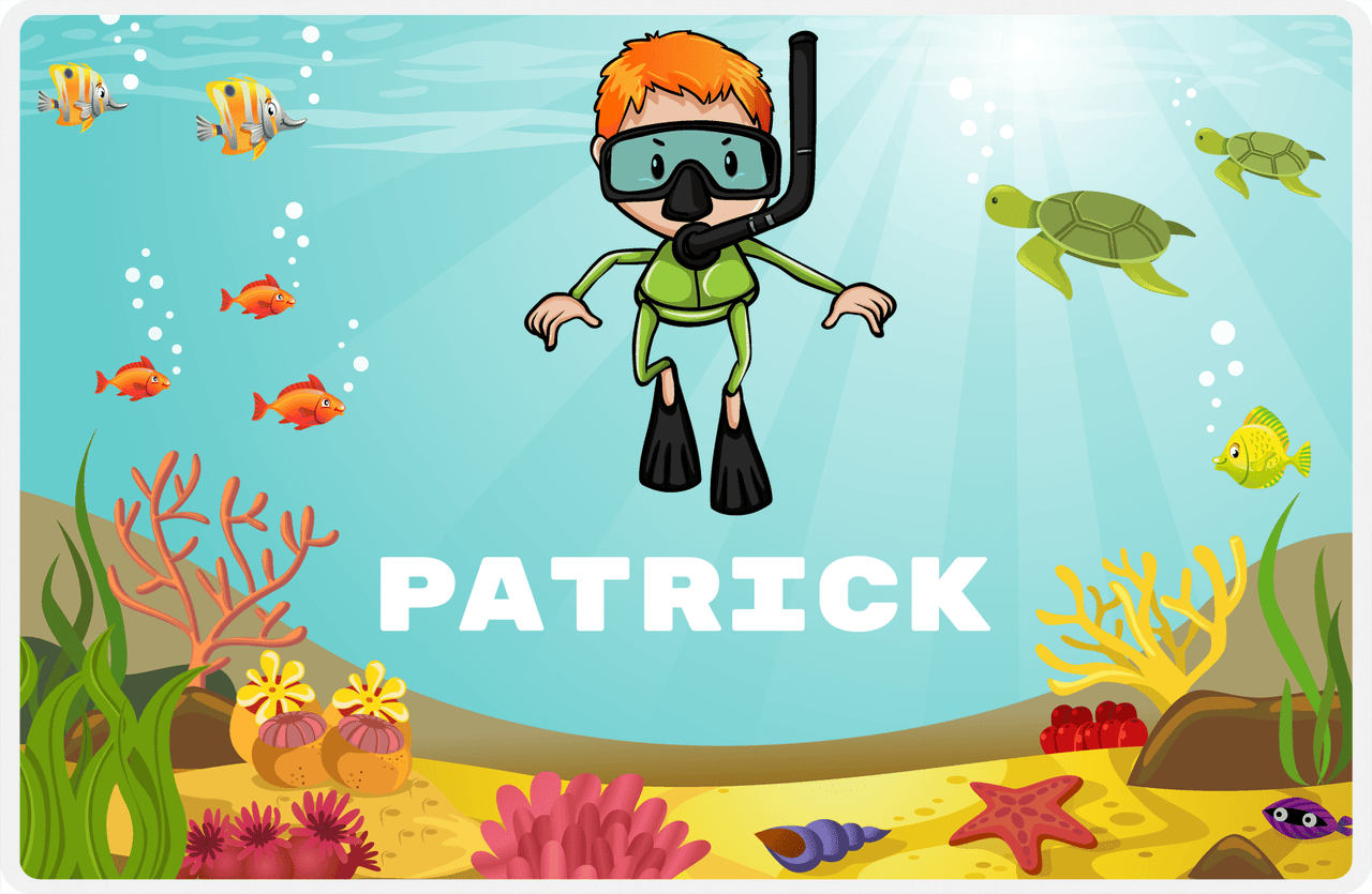 Personalized Beach Placemat VIII - Snorkeling Fun - Redhead Boy -  View