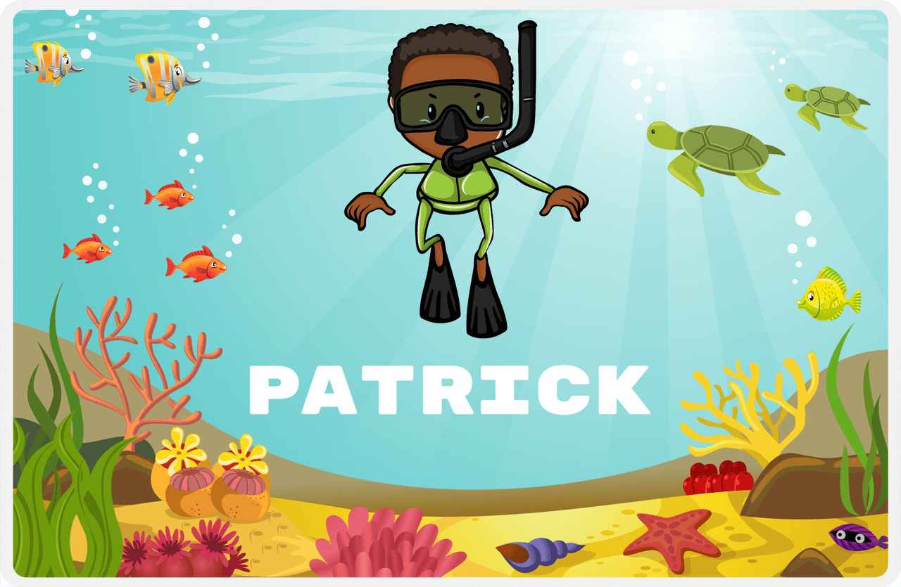 Personalized Beach Placemat VIII - Snorkeling Fun - Black Boy I -  View