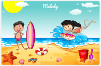 Thumbnail for Personalized Beach Placemat X - Body Boarding - Black Hair Girl -  View