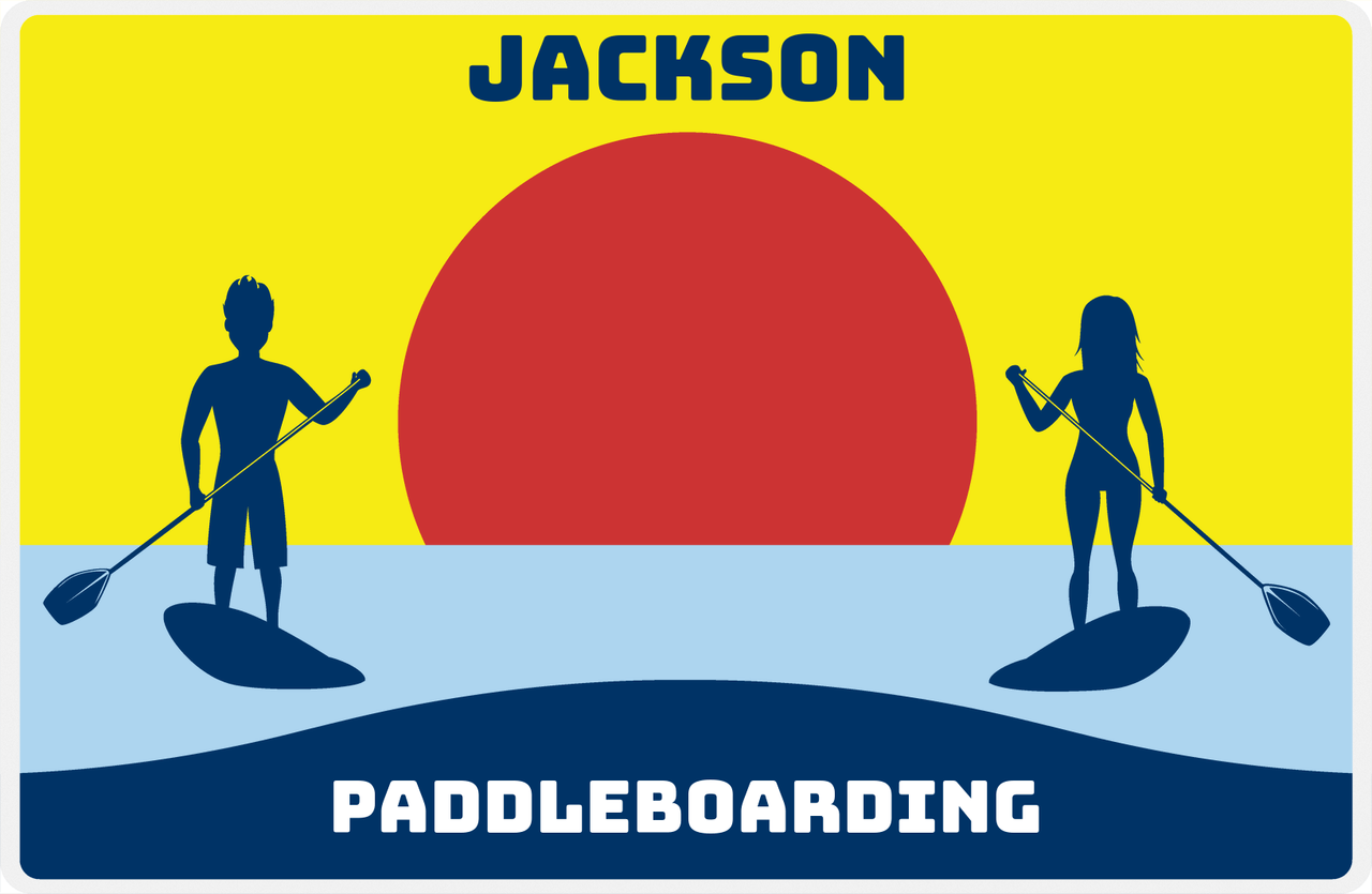 Personalized Beach Placemat XI - Paddleboarding - Yellow Background -  View