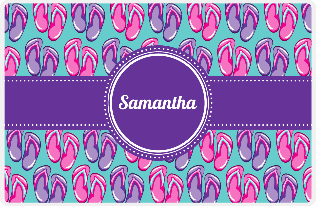 Personalized Beach Placemat XIII - Flip Flops - Circle Ribbon Nameplate -  View