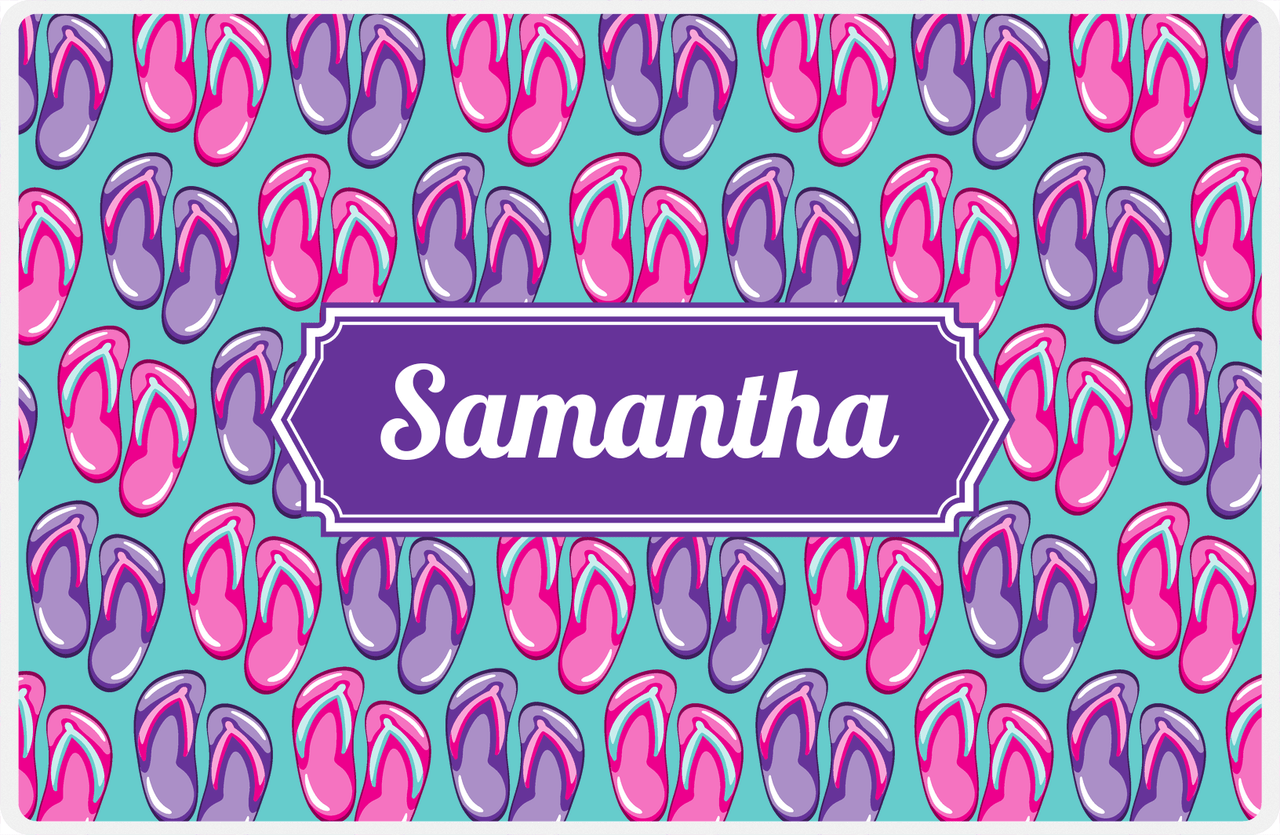 Personalized Beach Placemat XIII - Flip Flops - Decorative Rectangle Nameplate -  View