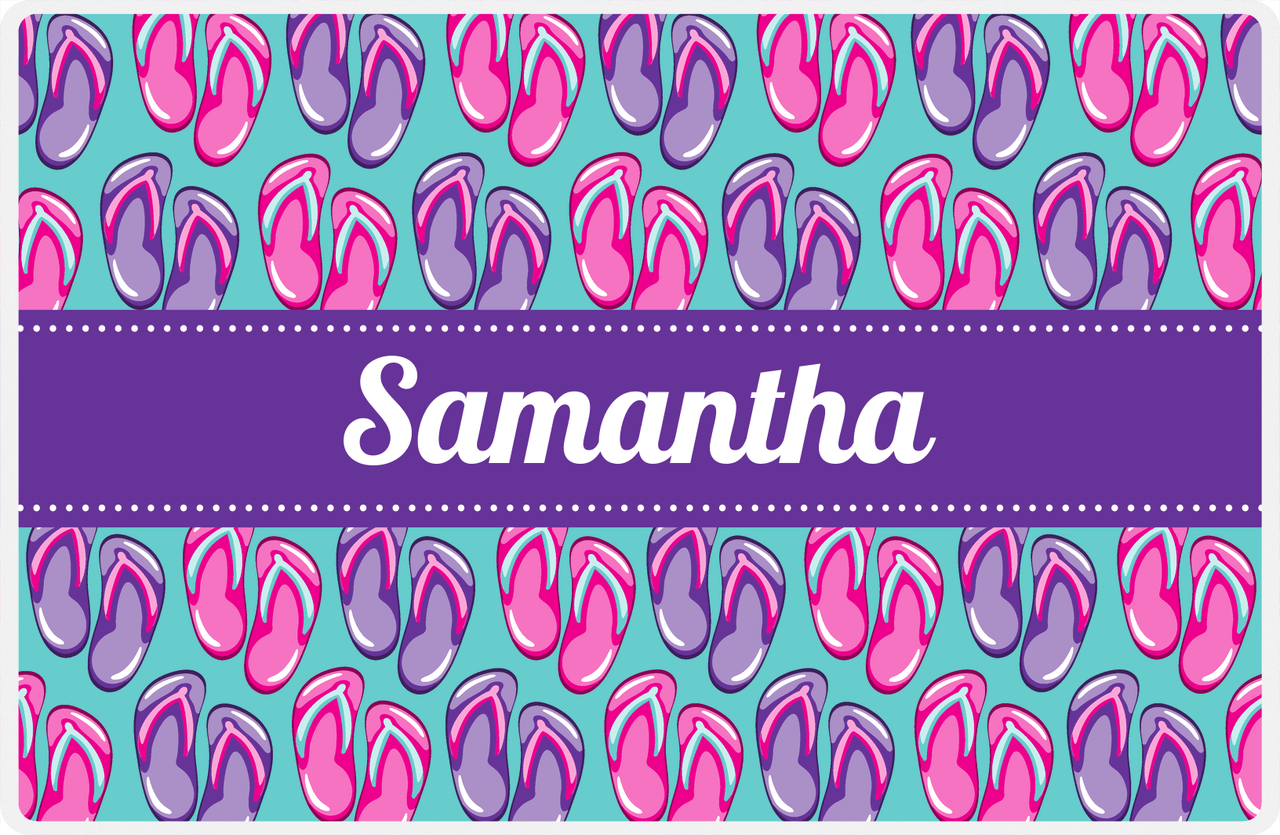Personalized Beach Placemat XIII - Flip Flops - Ribbon Nameplate -  View
