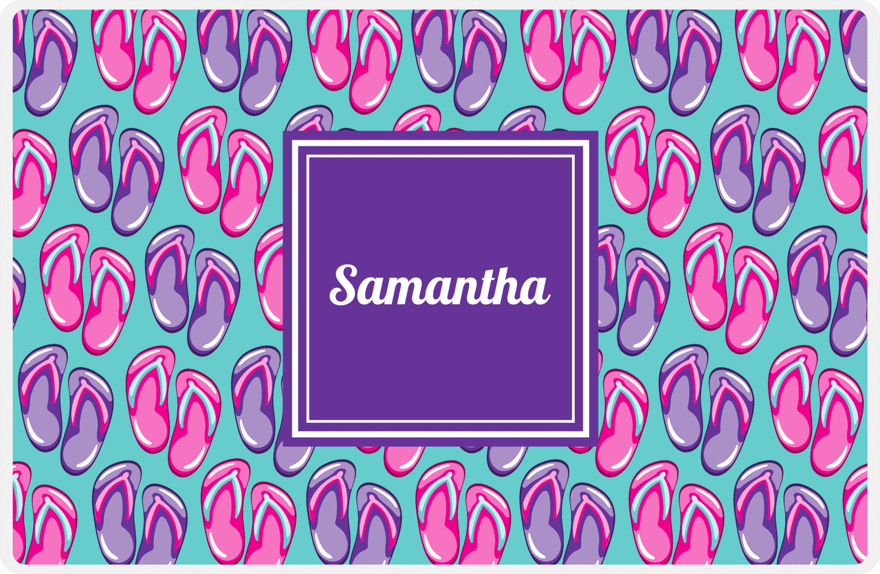 Personalized Beach Placemat XIII - Flip Flops - Square Nameplate -  View
