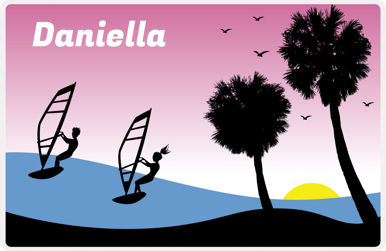 Personalized Beach Placemat XVI - Windsurfing - Pink Background -  View