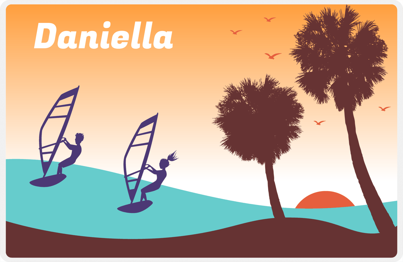 Personalized Beach Placemat XVI - Windsurfing - Orange Background -  View
