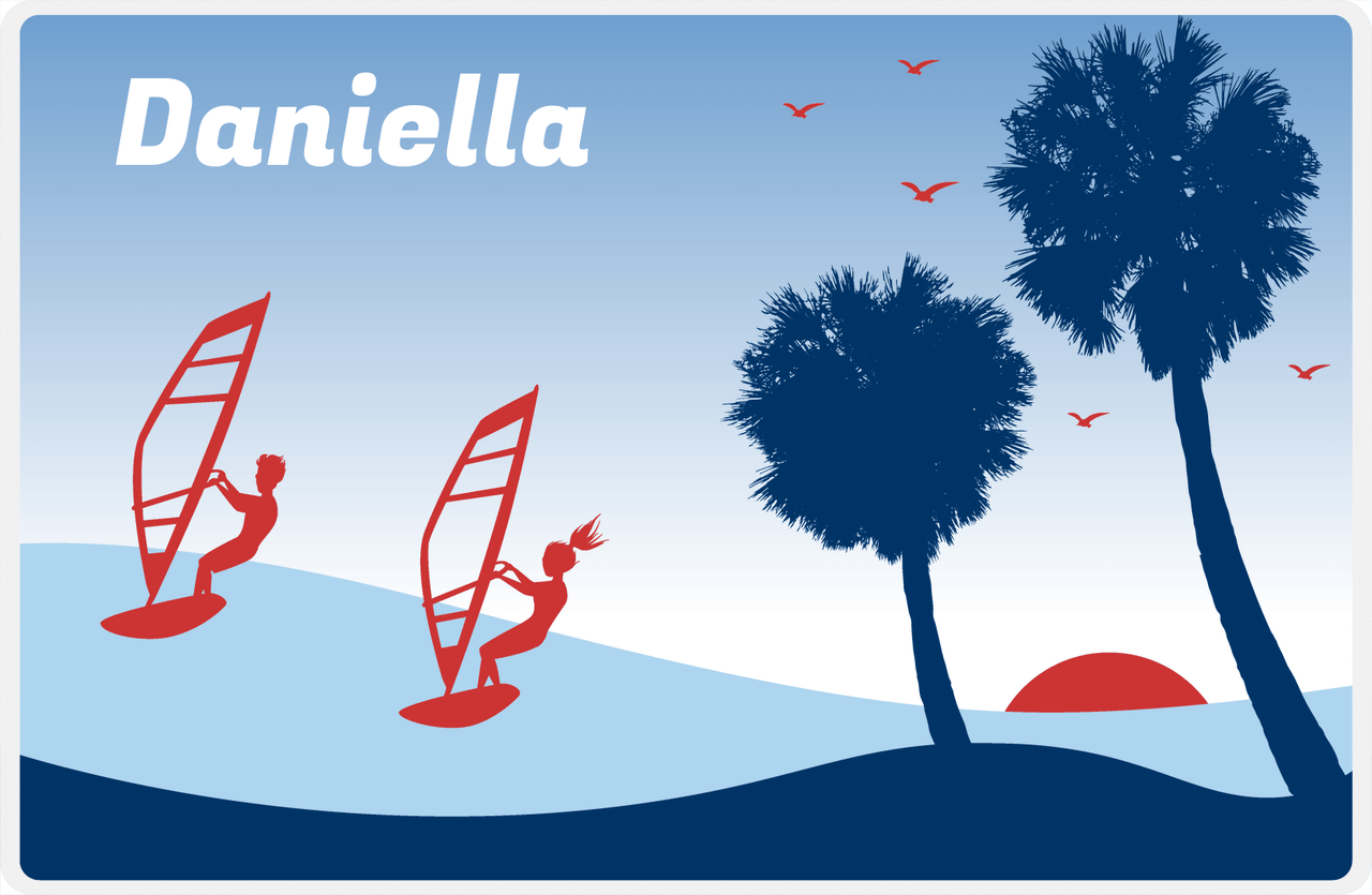 Personalized Beach Placemat XVI - Windsurfing - Blue Background -  View