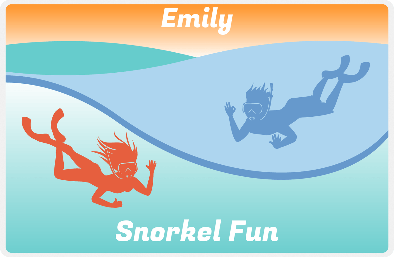 Personalized Beach Placemat XVIII - Snorkel Fun - Orange Background -  View