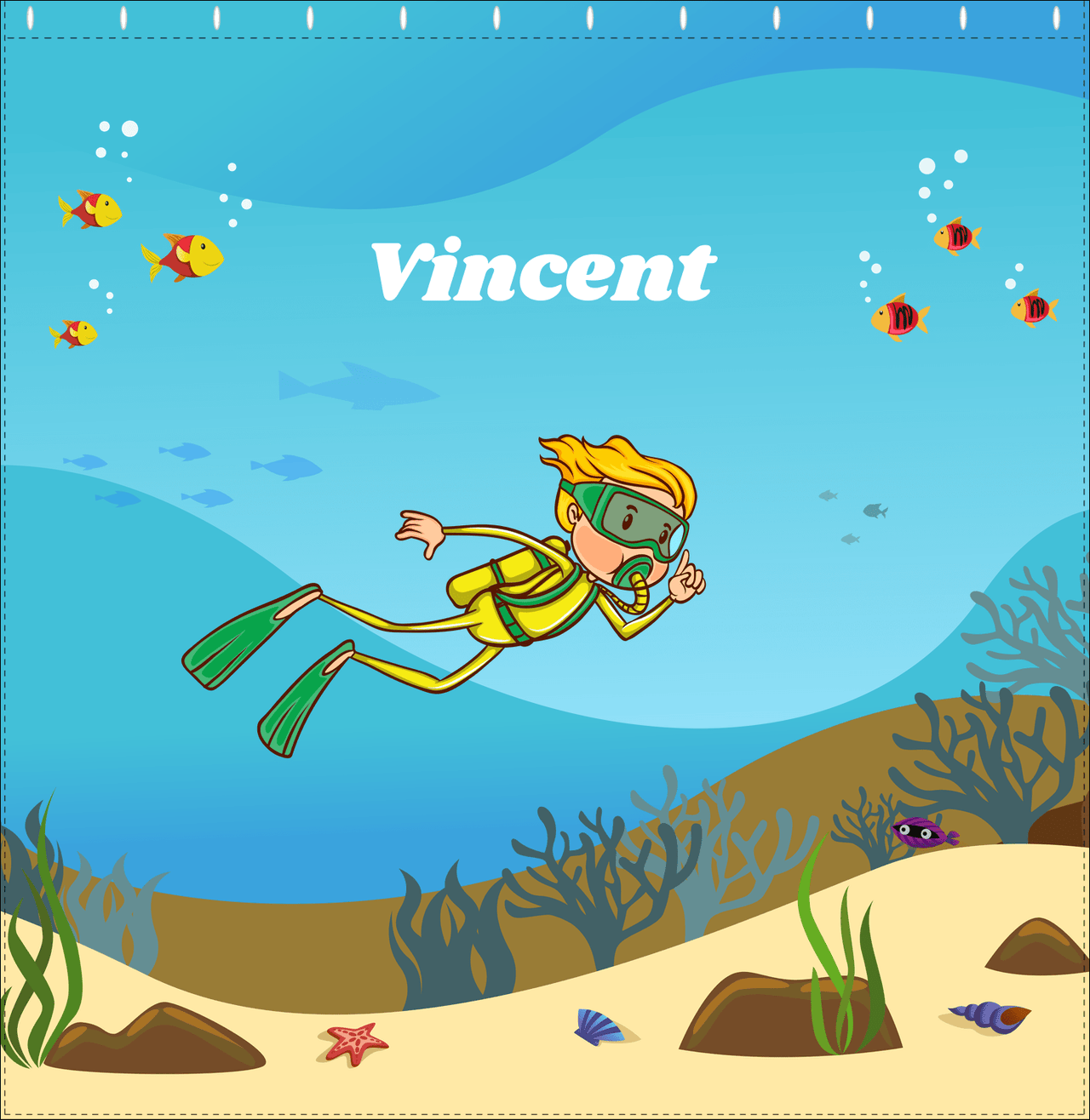 Personalized Beach Shower Curtain IV - Scuba Diving - Blond Boy - Decorate View