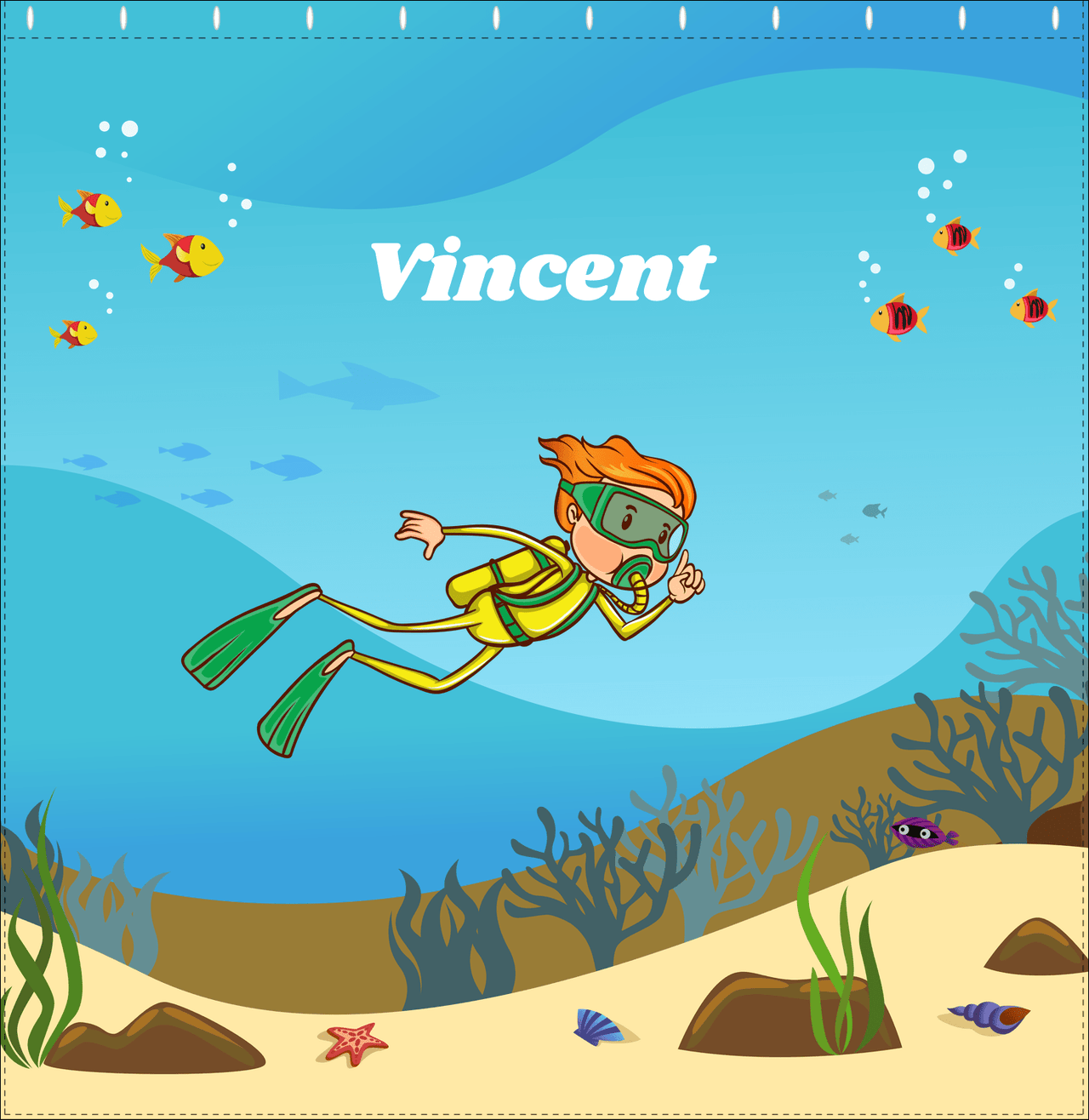 Personalized Beach Shower Curtain IV - Scuba Diving - Redhead Boy - Decorate View