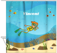 Thumbnail for Personalized Beach Shower Curtain IV - Scuba Diving - Redhead Boy - Hanging View