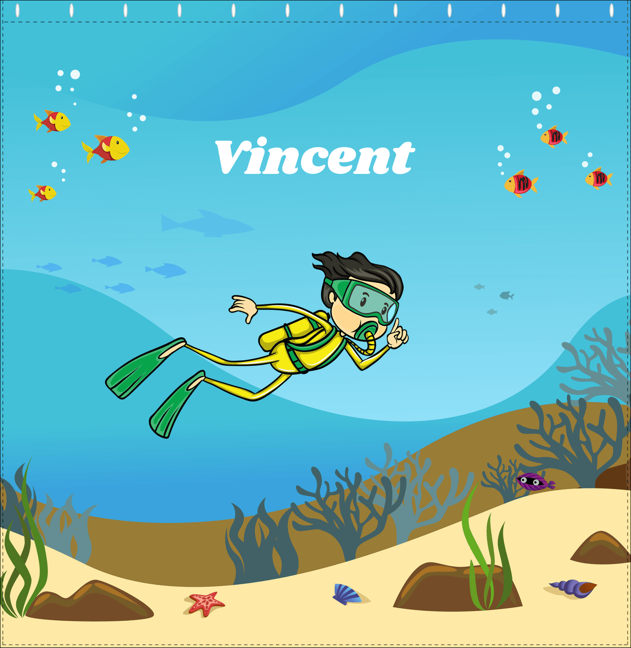 Personalized Beach Shower Curtain IV - Scuba Diving - Asian Boy - Decorate View
