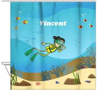 Thumbnail for Personalized Beach Shower Curtain IV - Scuba Diving - Asian Boy - Hanging View