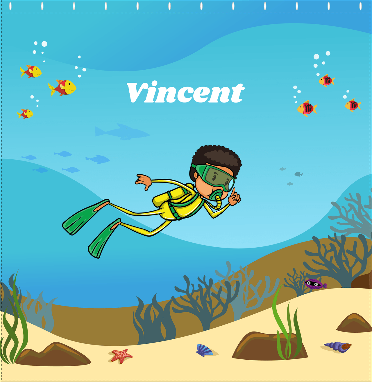 Personalized Beach Shower Curtain IV - Scuba Diving - Black Boy I - Decorate View