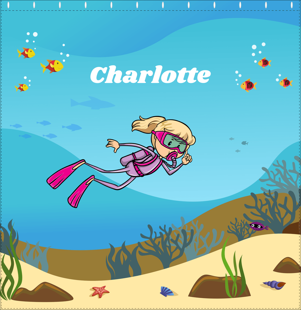 Personalized Beach Shower Curtain VII - Scuba Diving - Blonde Girl - Decorate View