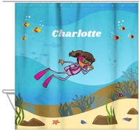 Thumbnail for Personalized Beach Shower Curtain VII - Scuba Diving - Black Girl I - Hanging View