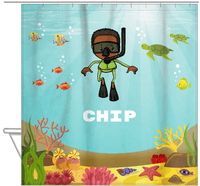 Thumbnail for Personalized Beach Shower Curtain VIII - Snorkeling Fun - Black Boy II - Hanging View