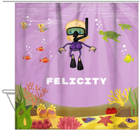 Thumbnail for Personalized Beach Shower Curtain IX - Snorkeling Fun - Blonde Girl - Hanging View
