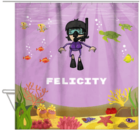 Thumbnail for Personalized Beach Shower Curtain IX - Snorkeling Fun - Black Hair Girl - Hanging View