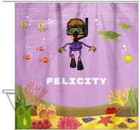 Thumbnail for Personalized Beach Shower Curtain IX - Snorkeling Fun - Black Girl I - Hanging View