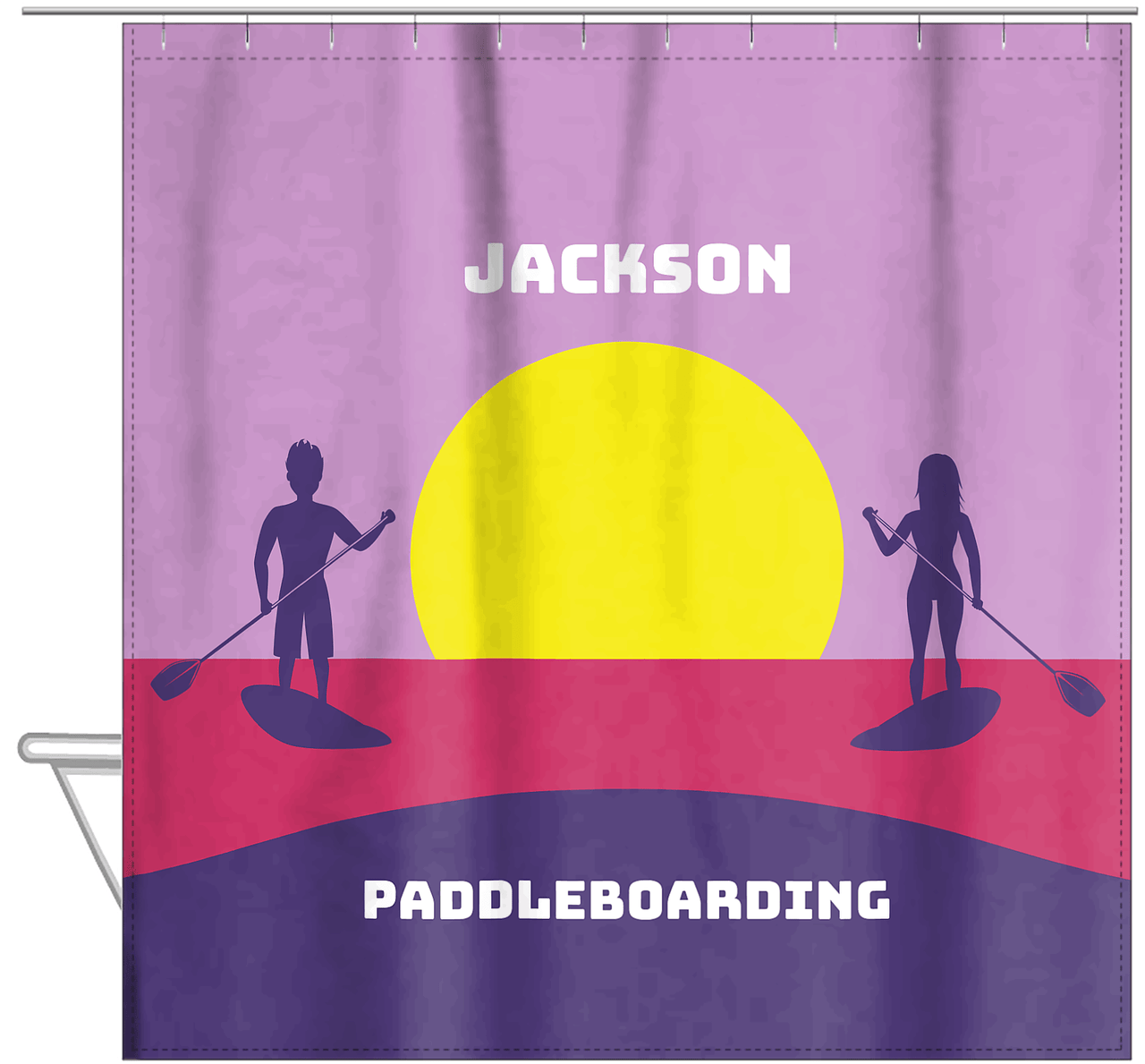 Personalized Beach Shower Curtain XI - Paddleboarding - Hanging View