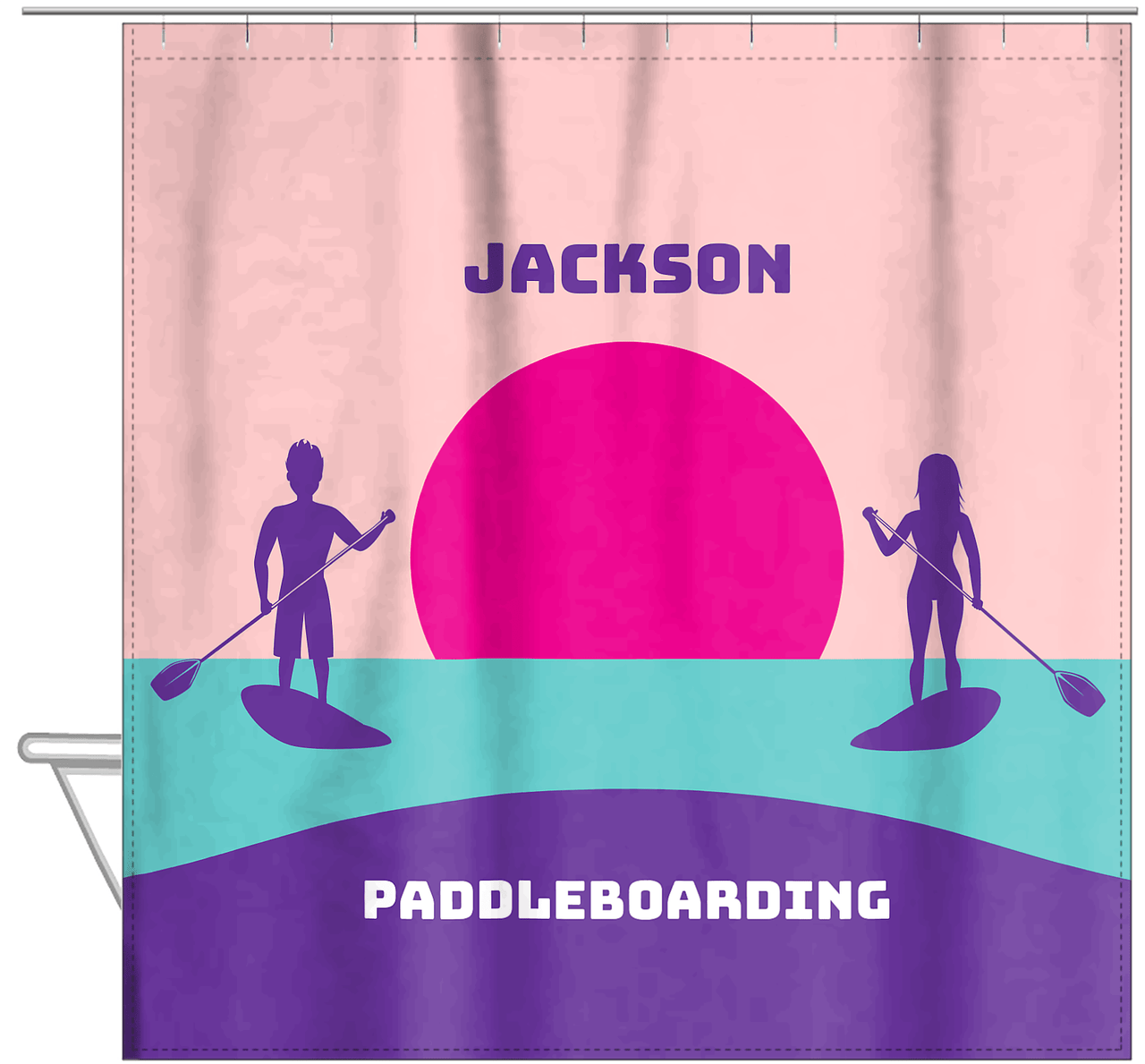 Personalized Beach Shower Curtain XI - Paddleboarding - Hanging View