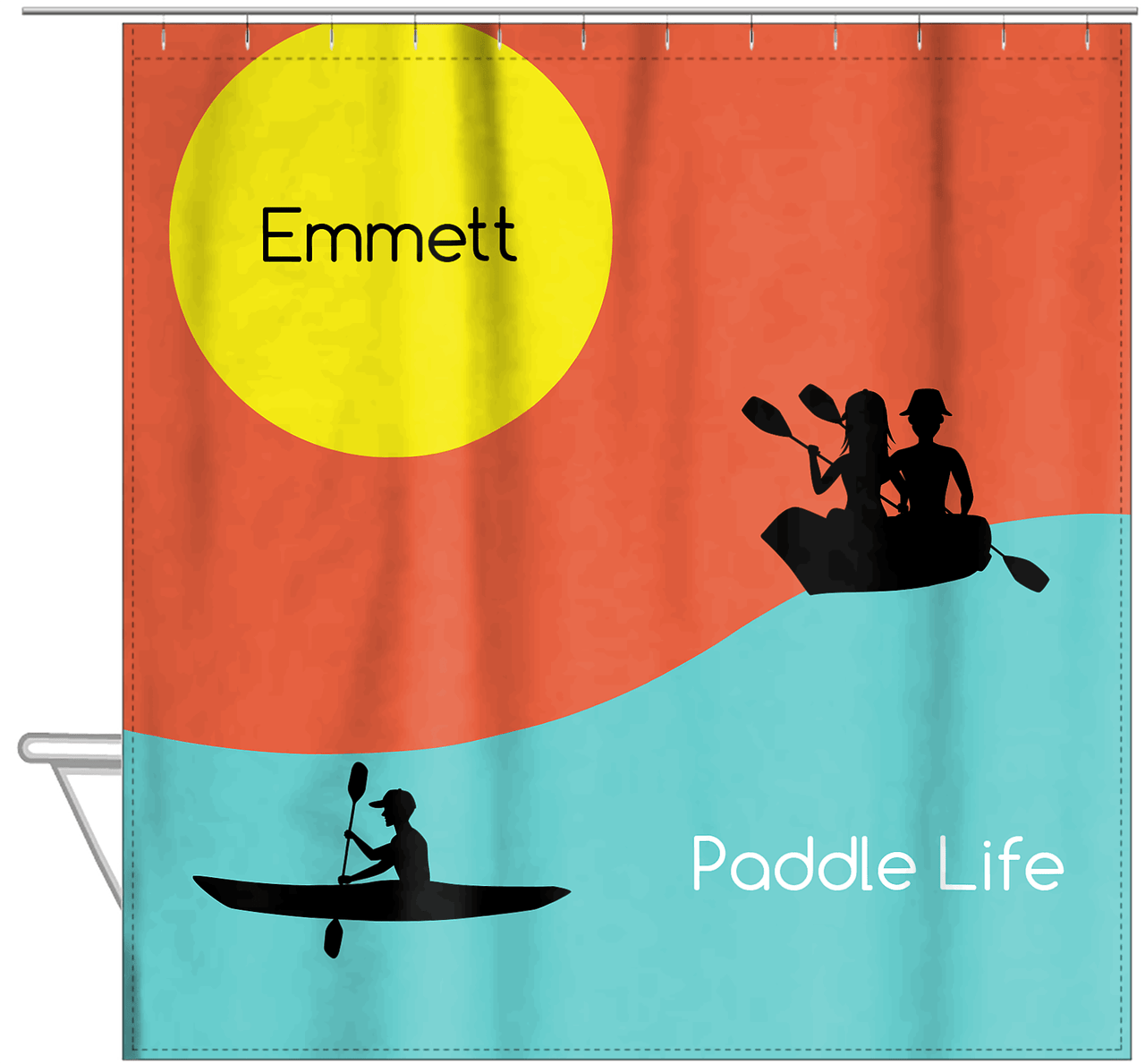 Personalized Beach Shower Curtain XII - Paddle Life - Hanging View