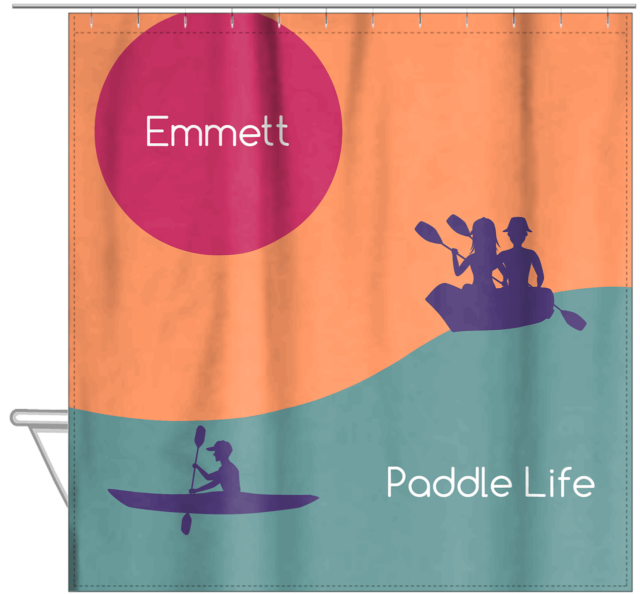 Personalized Beach Shower Curtain XII - Paddle Life - Hanging View