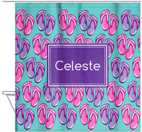 Thumbnail for Personalized Beach Shower Curtain XIII - Flip Flops - Rectangle Nameplate - Hanging View