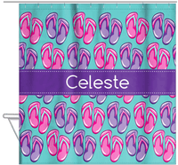 Thumbnail for Personalized Beach Shower Curtain XIII - Flip Flops - Ribbon Nameplate - Hanging View