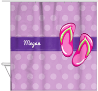 Thumbnail for Personalized Beach Shower Curtain XIV - Flip Flops - Polka Dot Background - Hanging View