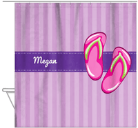 Thumbnail for Personalized Beach Shower Curtain XIV - Flip Flops - Vertical Stripes Background - Hanging View