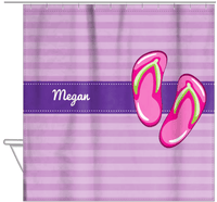 Thumbnail for Personalized Beach Shower Curtain XIV - Flip Flops - Horizontal Stripes Background - Hanging View