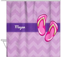 Thumbnail for Personalized Beach Shower Curtain XIV - Flip Flops - Chevron Background - Hanging View