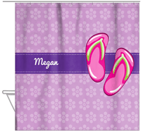 Thumbnail for Personalized Beach Shower Curtain XIV - Flip Flops - Flowers Background - Hanging View